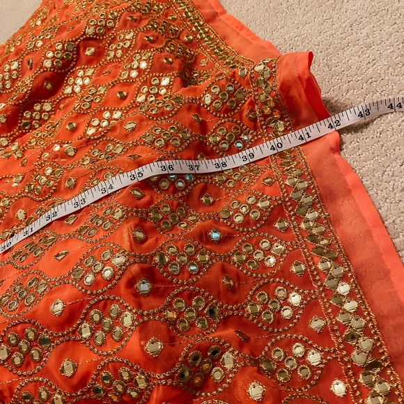 Peach Orange Gold Sequin Lehenga - Sabyasachi-inspired - INDIAN WEDDING GUEST - Picture 4 of 5